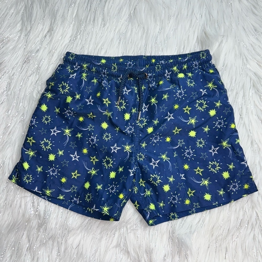 Sunuva Boys 7/8 Navy Blue Neon Stars Print Swim Shorts